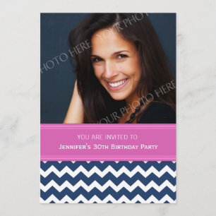 Blue Pink Photo 30th Birthday Party Invitations
