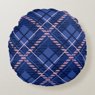 Blue & Pink Plaid Round Cushion