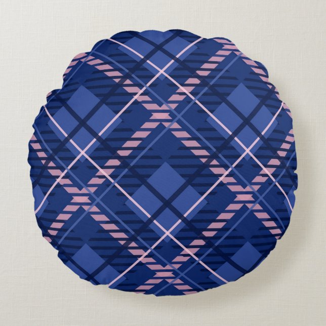 Blue & Pink Plaid Round Cushion (Front)