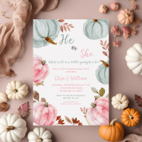 Blue Pink Pumpkin Fall Gender Reveal Invitation