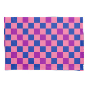 Blue Pink Purple Chequered Pattern Design  Pillowcase