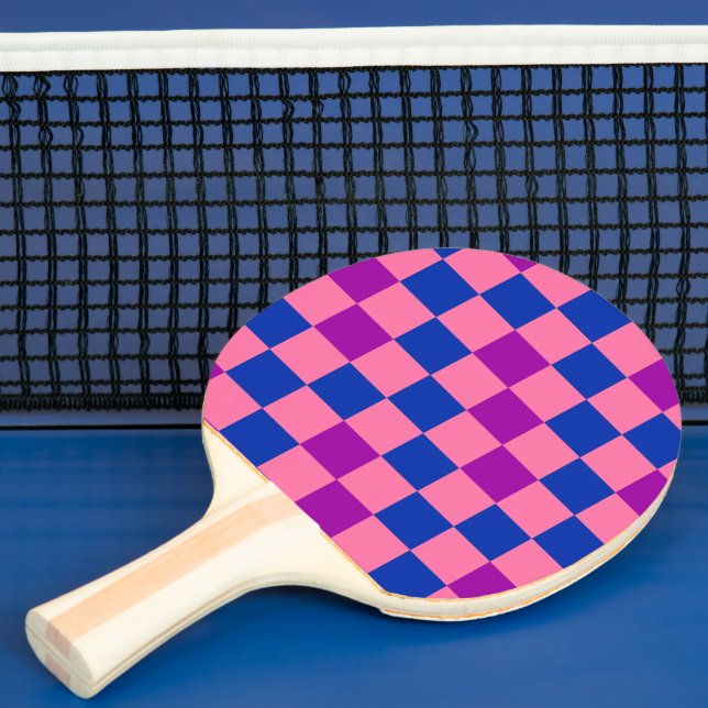 Blue Pink Purple Chequered Pattern Design  Ping Pong Paddle (Insitu)