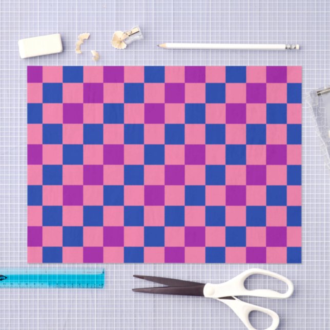 Blue Pink Purple Chequered Pattern Design  Tissue Paper (Craft)