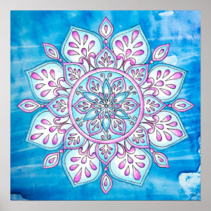 Blue Pink Purple Enchanted Watercolor Mandala Poster