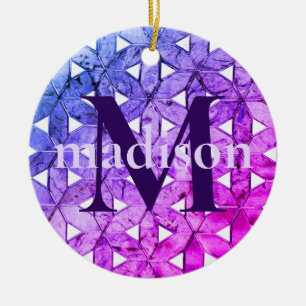 Blue pink purple flower of life, scared geometry ceramic tree decoration