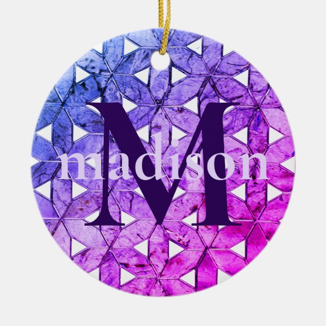 Blue pink purple flower of life, scared geometry ceramic tree decoration (Front)