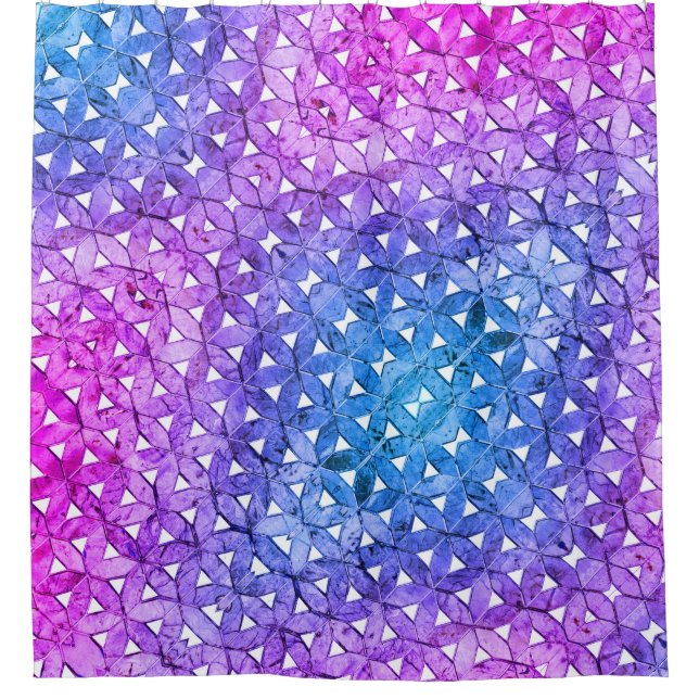 Blue pink purple flower of life, scared geometry  shower curtain (Front)
