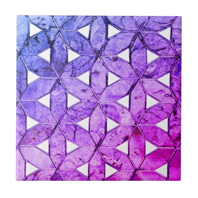 Blue pink purple flower of life, scared geometry  tile (Front)