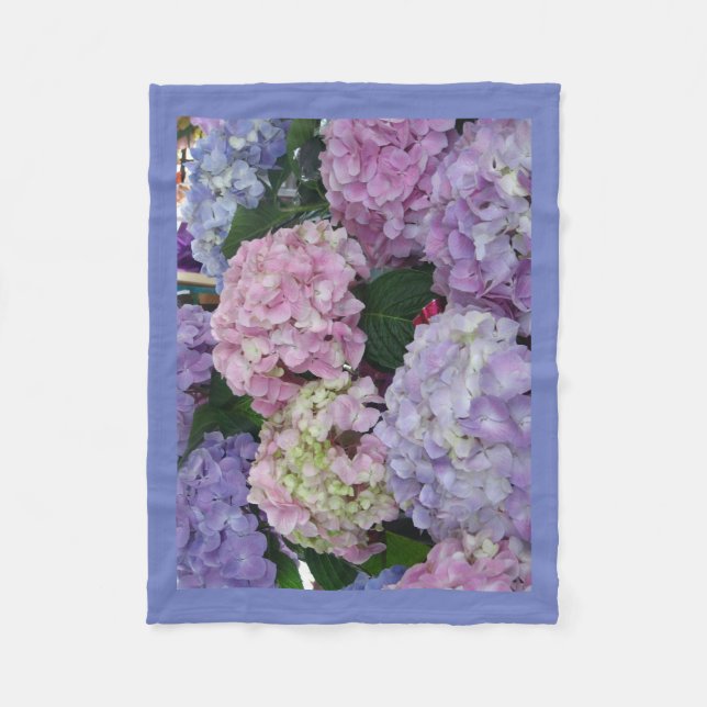 Blue Pink Purple Hydrangea Fleece Blanket (Front)