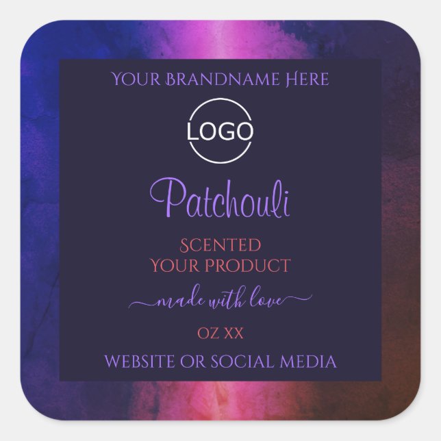 Blue Pink Purple Marble Modern Product Labels Logo (Front)
