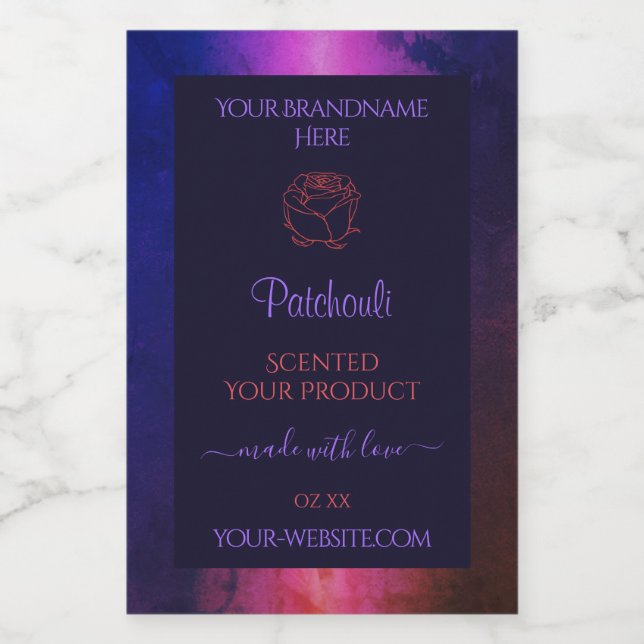 Blue Pink Purple Marble Product Labels Rose Flower (Single Label)