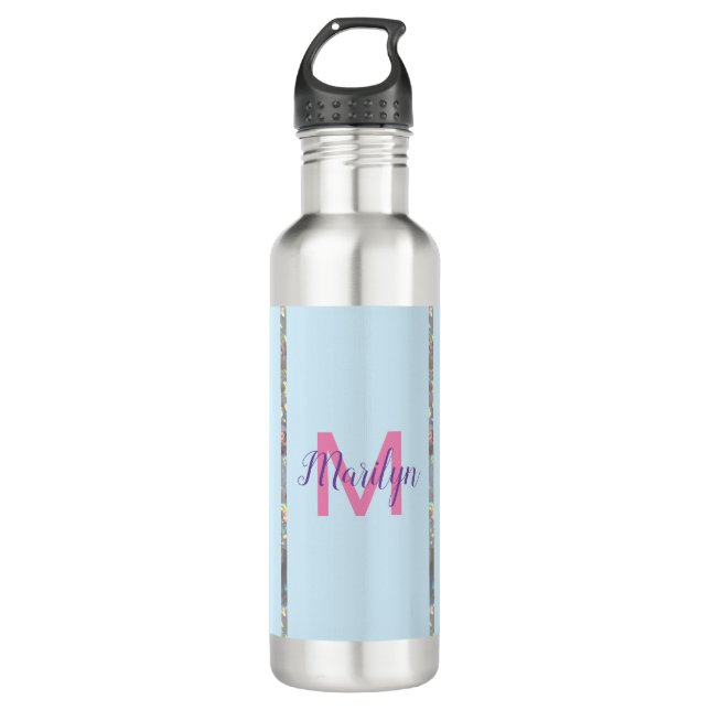 Blue Pink Purple Modern Monogram Custom Template 710 Ml Water Bottle (Front)