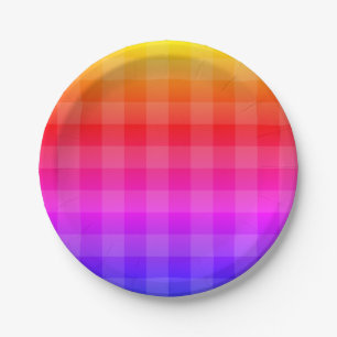 Blue pink purple red orange yellow plaid paper plate