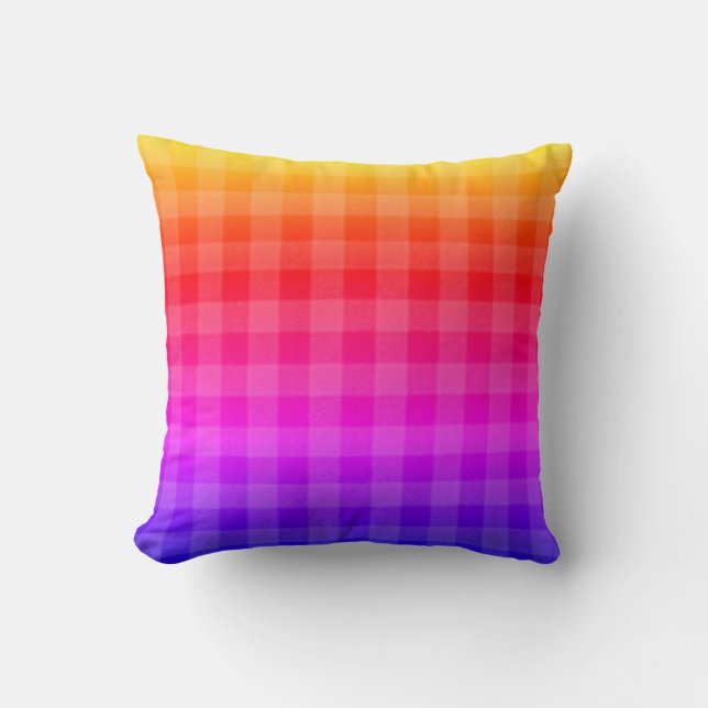 Blue pink purple red orange yellow plaid pattern  cushion (Front)