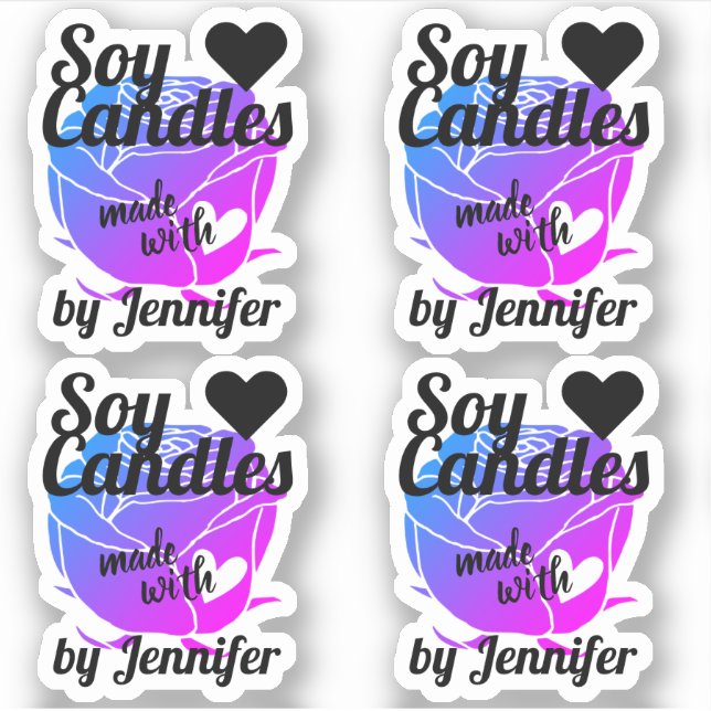 Blue Pink Purple Rose Made with Heart Soy Candles (Front)