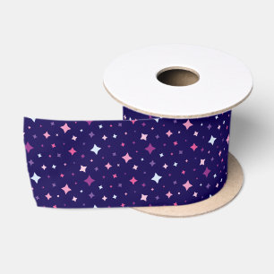 Blue Pink Purple Stars Cosmic Space. Satin Ribbon