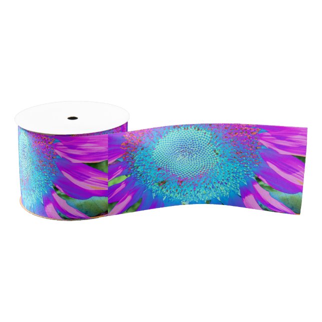 Blue Pink purple Sunflower Grosgrain Ribbon (Spool)