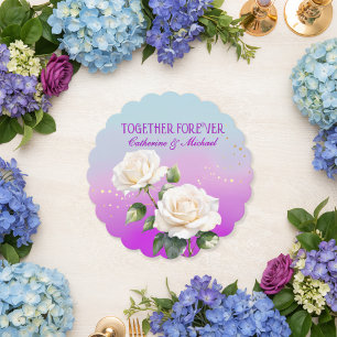 Blue Pink Purple Watercolor Ombre Roses Wedding Paper Coaster
