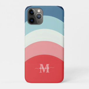 Blue Pink Rainbow Curve Stripes Monogram Name iPhone 11 Pro Case