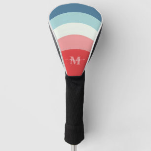 Blue Pink Rainbow Curve Stripes Monogram Name Golf Head Cover
