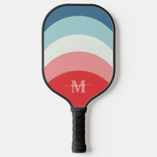 Blue Pink Rainbow Curve Stripes Monogram Name Pickleball Paddle