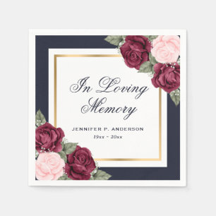 Blue Pink Red Gold Floral Funeral Memorial Napkin