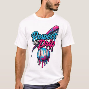 Blue Pink Respect The Drip Baseball T-Shirt
