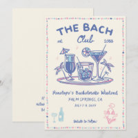 Blue & Pink Retro Cocktail Bachelorette Invitation