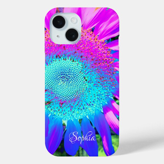 Blue pink retro funky sunflower photo  Case-Mate iPhone case (Back)