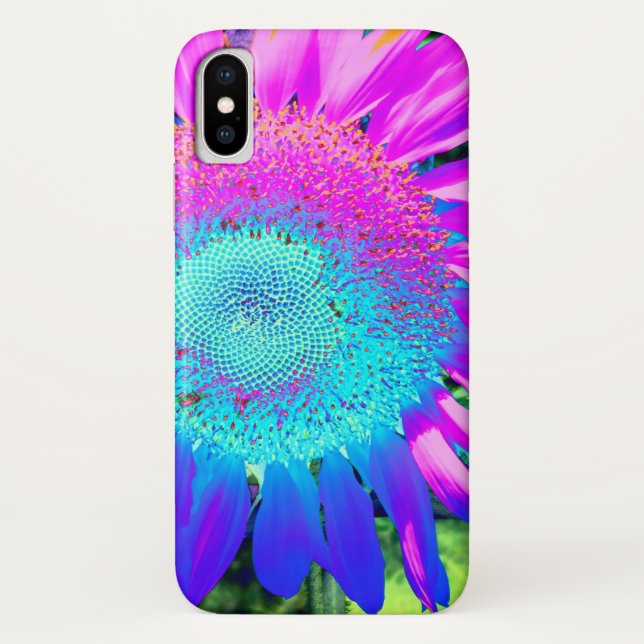 Blue pink retro funky sunflower photo  Case-Mate iPhone case (Back)