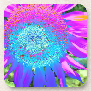 Blue pink retro funky sunflower photo coaster