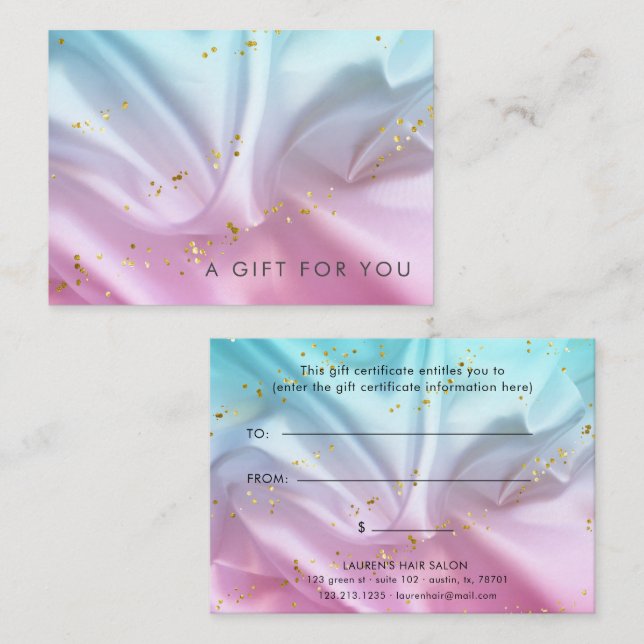 Blue Pink Satin Gold Gift Certificate (Front/Back)