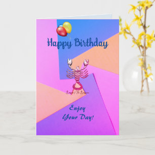 Blue Pink Scorpion Birthday Card