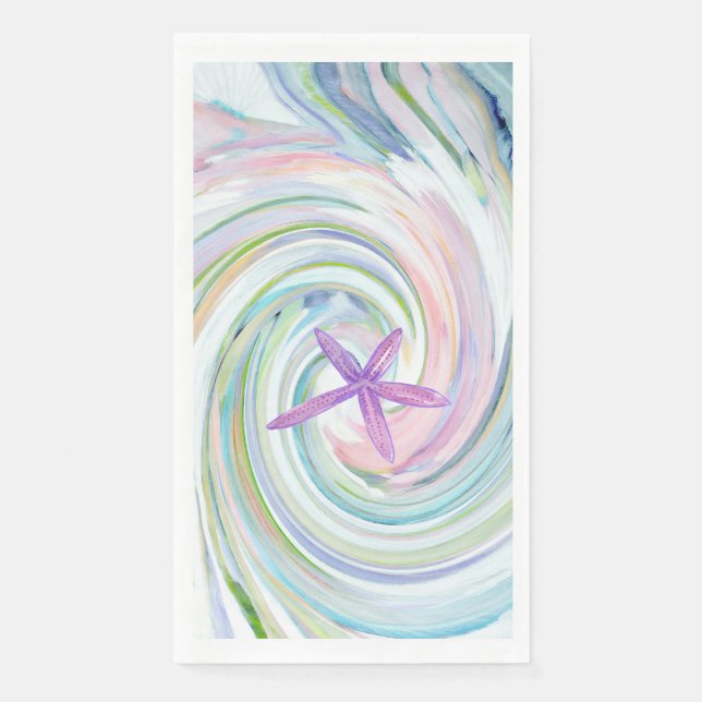 Blue Pink Sea Swirl & Starfish Napkin (Front)