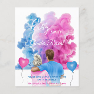Blue pink smoke couple gender reveal invitation