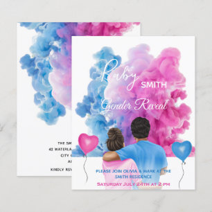 Blue pink smoke couple gender reveal invitation