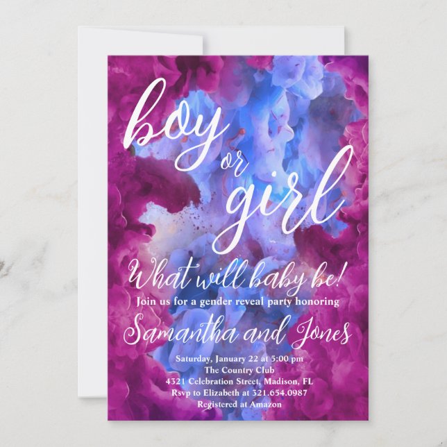Blue Pink Smoke Gender Reveal Party Invitation (Front)