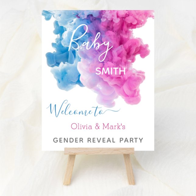 Blue Pink Smoke Gender Reveal Party Welcome Sign (Creator Uploaded)