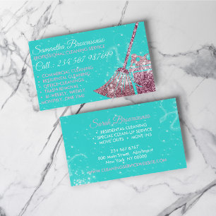 Blue Pink Sparkle Cleaning Maid Janitorial Business Card
