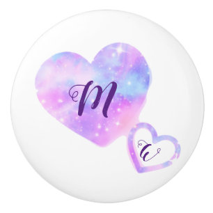 BLUE PINK SPARKLE GLITTER ADD YOUR NAME LETTER MON CERAMIC KNOB