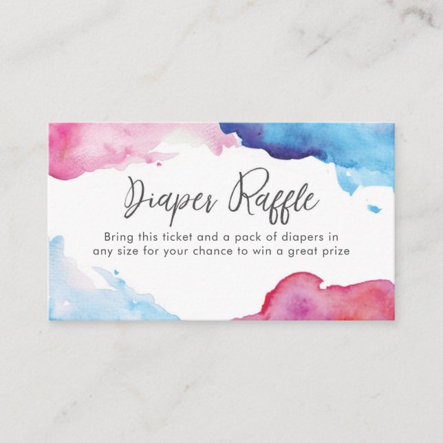 Blue Pink splash watercolor Diaper Raffle ticket Enclosure Card (Front)