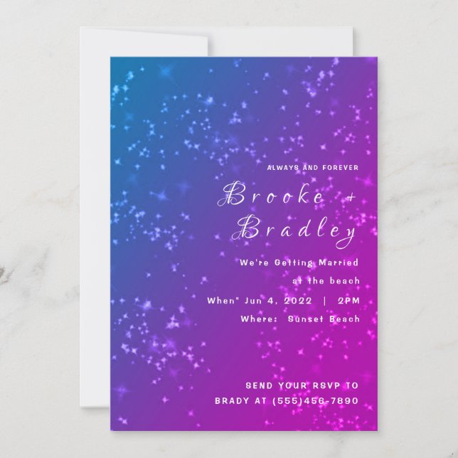 Blue Pink Stardust Wedding Invitation (Front)