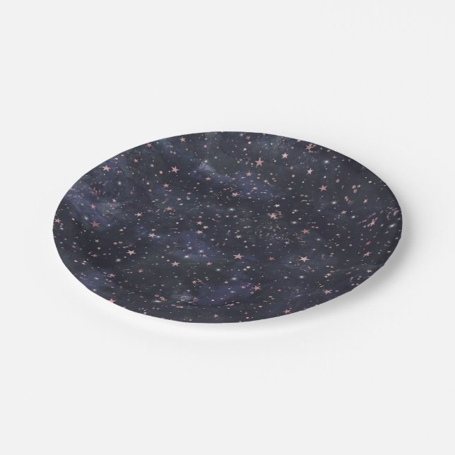 Blue & Pink Starry Night Sky Celestial Baby Shower Paper Plate (Angled)