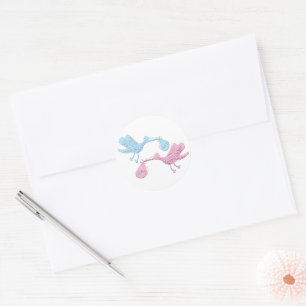Blue Pink Storks Classic Round Sticker