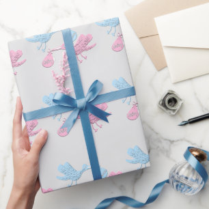 Blue Pink Storks Wrapping Paper