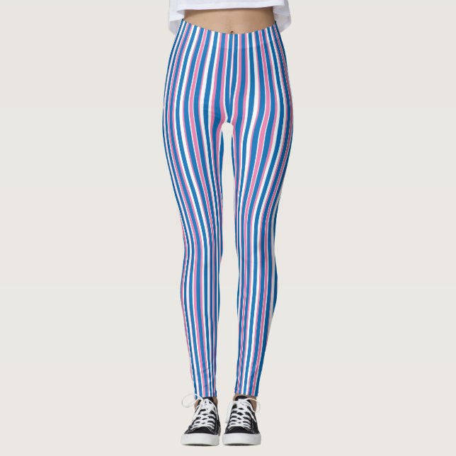 Blue Pink Stripes Slimming Leggings (Front)