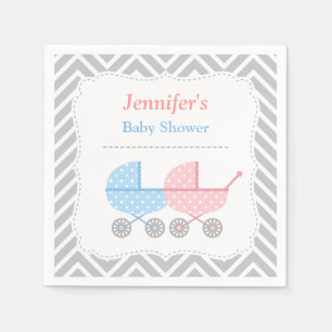 Blue Pink Strollers Twins Baby Shower Supplies Napkin