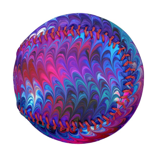 Blue Pink Teal Abstract Marbling Ebru Art Baseball (Front Right)