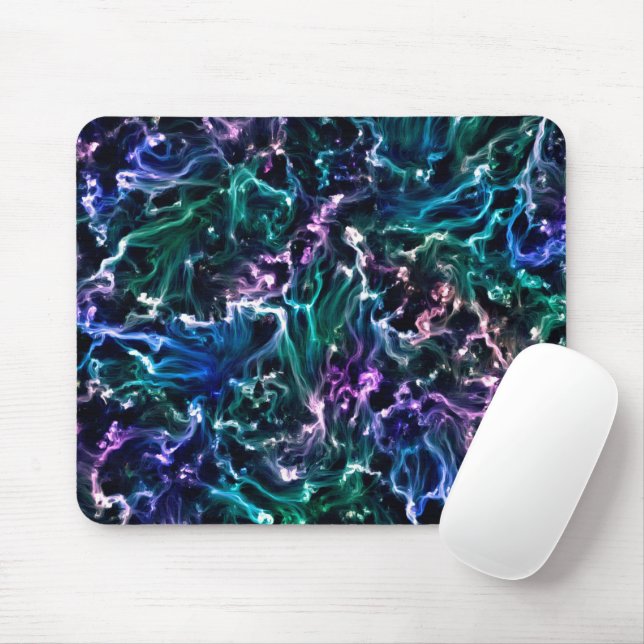 Blue Pink Teal Cosmic Abstract Glow Fluid Nebula Mouse Mat (With Mouse)