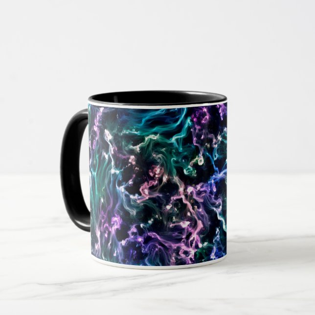 Blue Pink Teal Cosmic Abstract Glow Fluid Nebula Mug (Front Left)